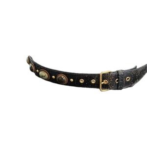 Miu Miu Studded Leather Belt Cabochon Stone Distressed Black Y2K Archive Italy